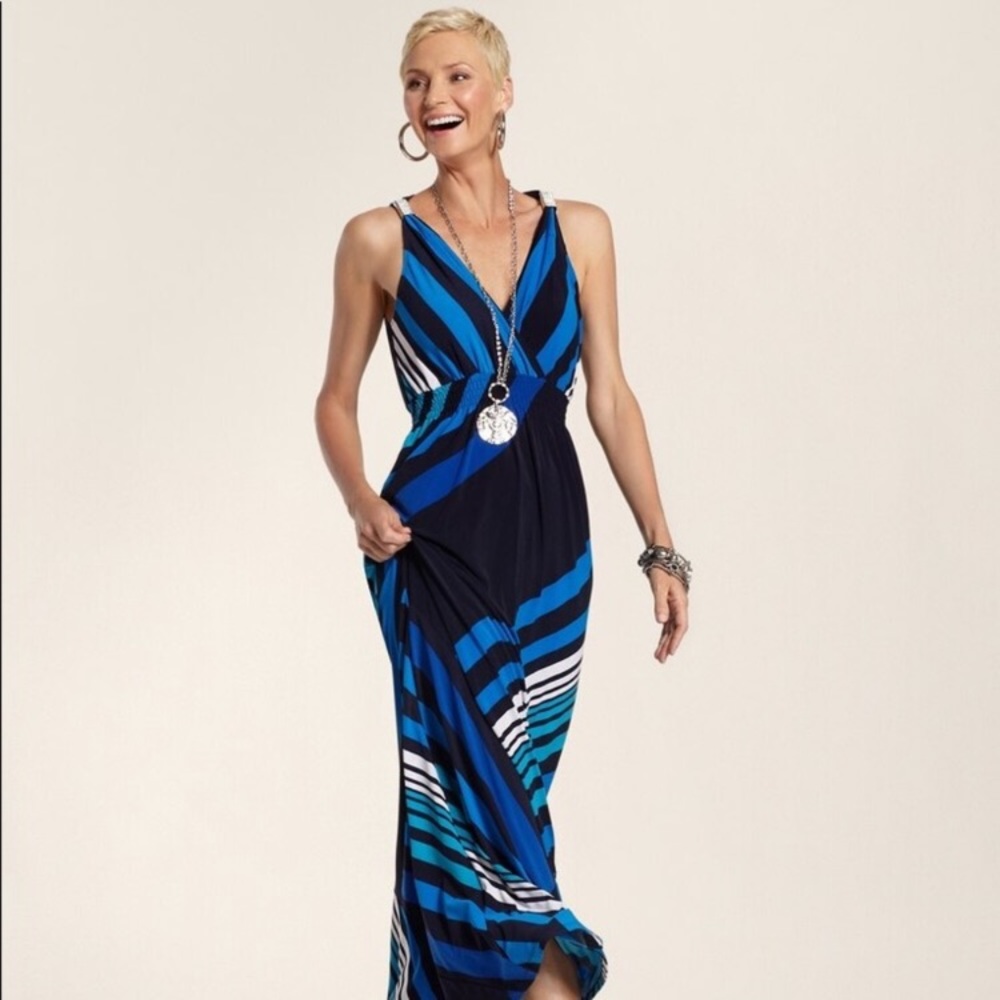 CHICOS Deep V Print Maxi Dress Chicos Size 2